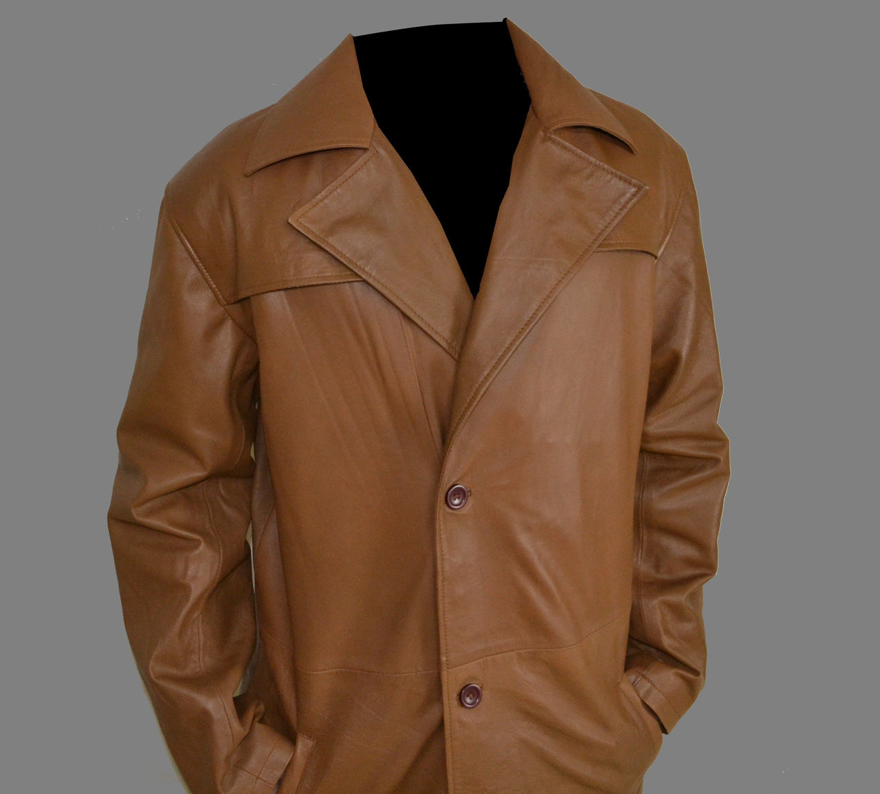 Men's Fashion Brown Distressed Super Leather Trench Bat Coat