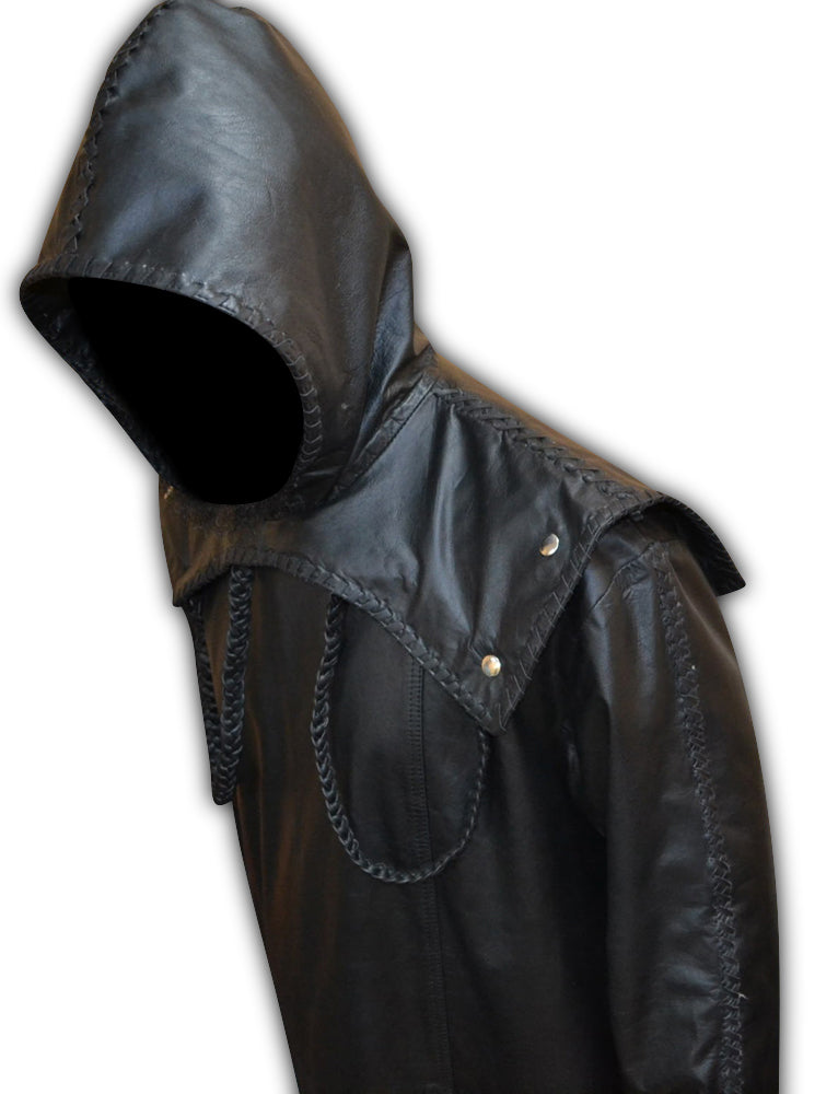Mens Removable Hoodie Designer Lace Leather Long Coat