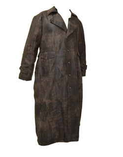 Mens Distressed Brown Leather Long Coat