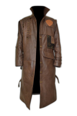 Mens Designer Cosplay Costume Brown Leather Trench Coat – South Beach ...