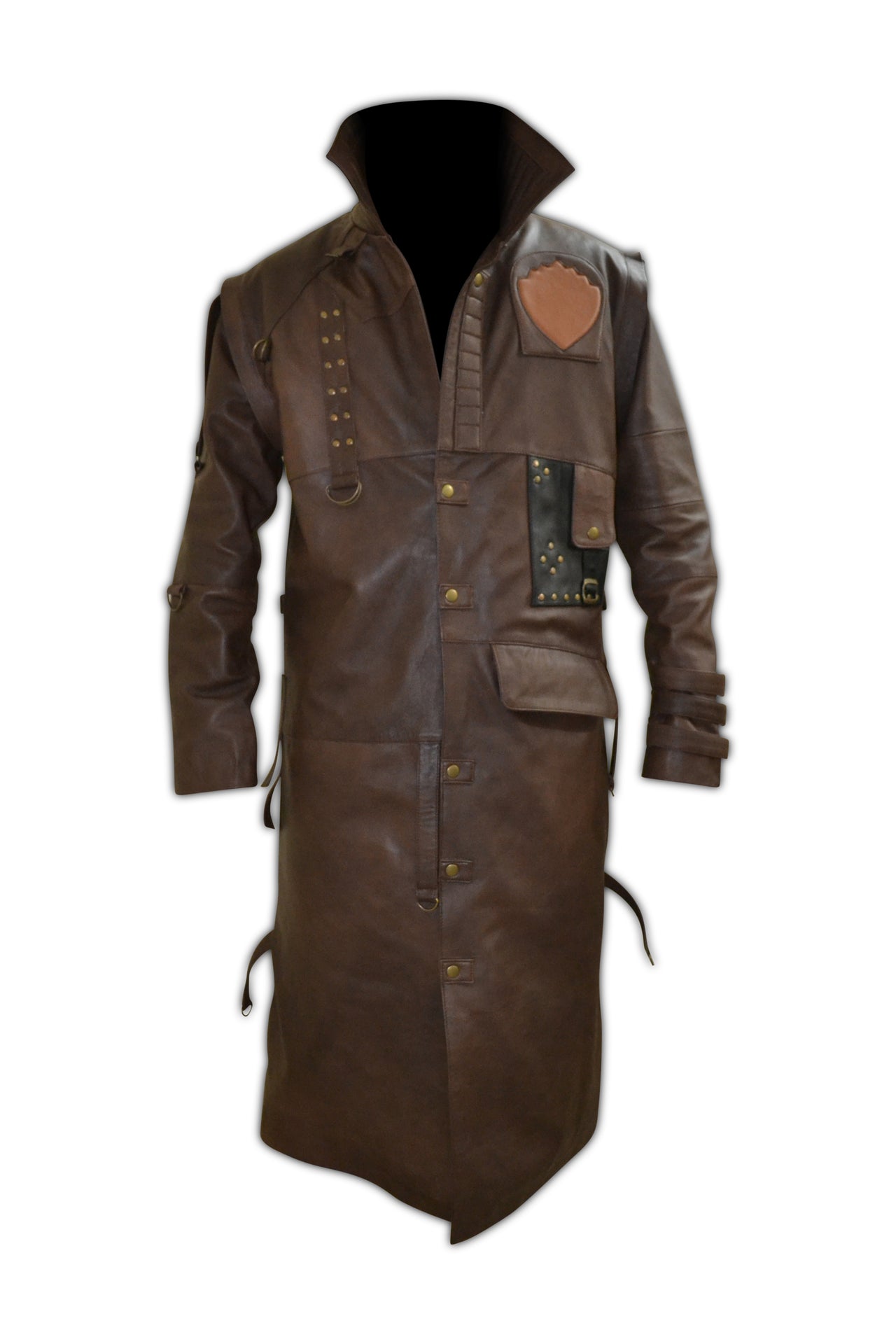 Mens Designer Cosplay Costume Brown Leather Trench Coat