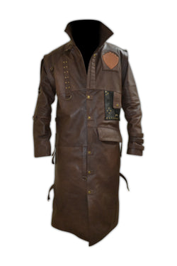 Mens Designer Cosplay Costume Brown Leather Trench Coat