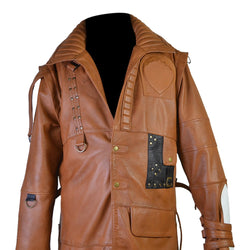 Mens Designer Tan Cosplay Costume Leather Trench Coat