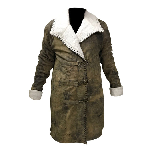 Mens Designer Distressed Jungle Leather Coat
