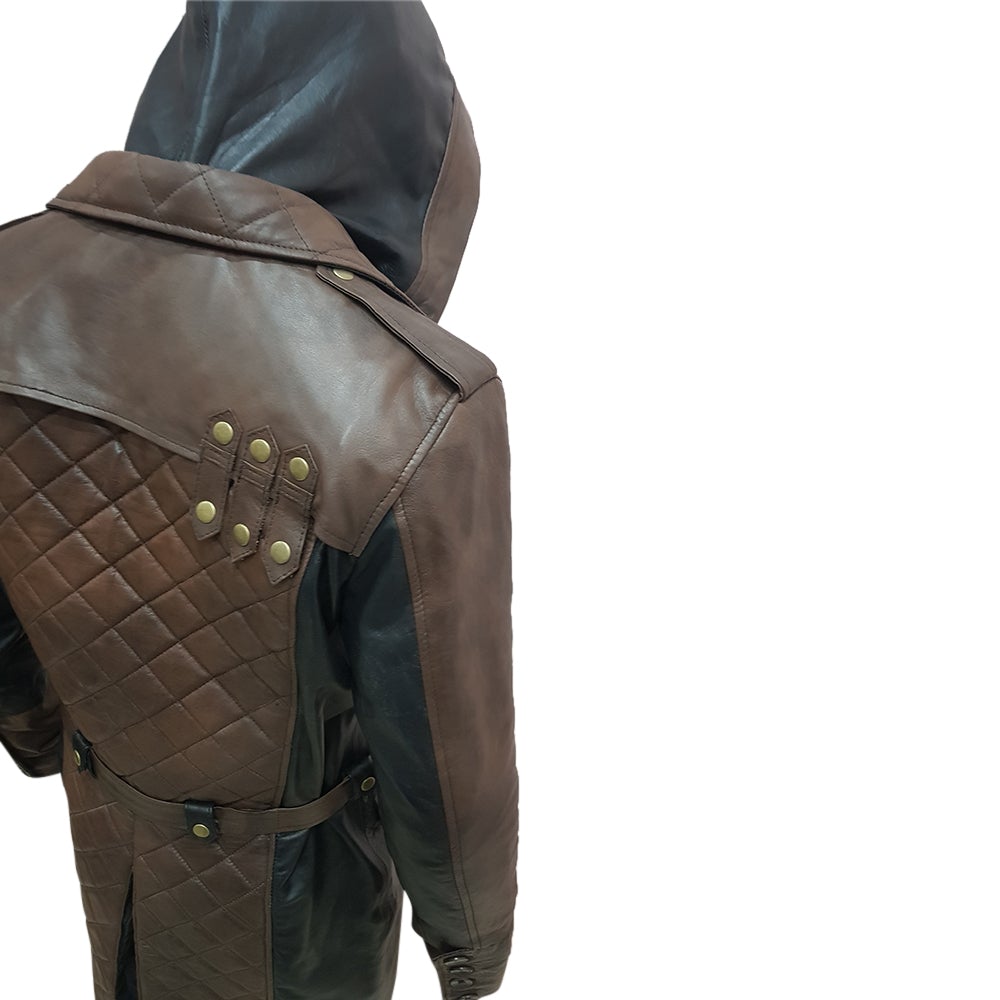 Mens Fashion Brown and Black Dorian Hoodie Creed Leather Coat