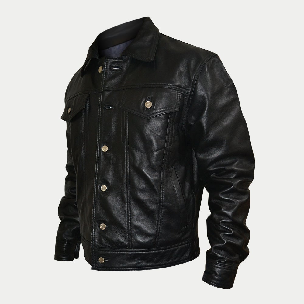 Custom Denim Shirt Style Leather Jacket - SouthBeachLeather