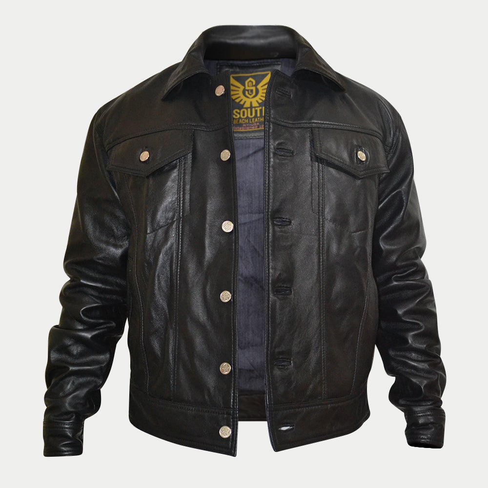 Custom Denim Shirt Style Leather Jacket - SouthBeachLeather