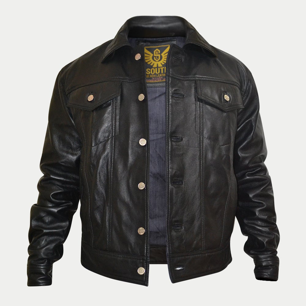 Custom Denim Shirt Style Leather Jacket - SouthBeachLeather