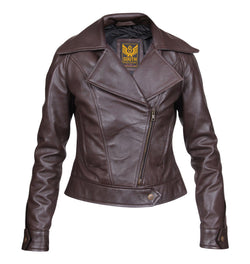 Women Brown Designer Biker Motorcycle Leather Jacket