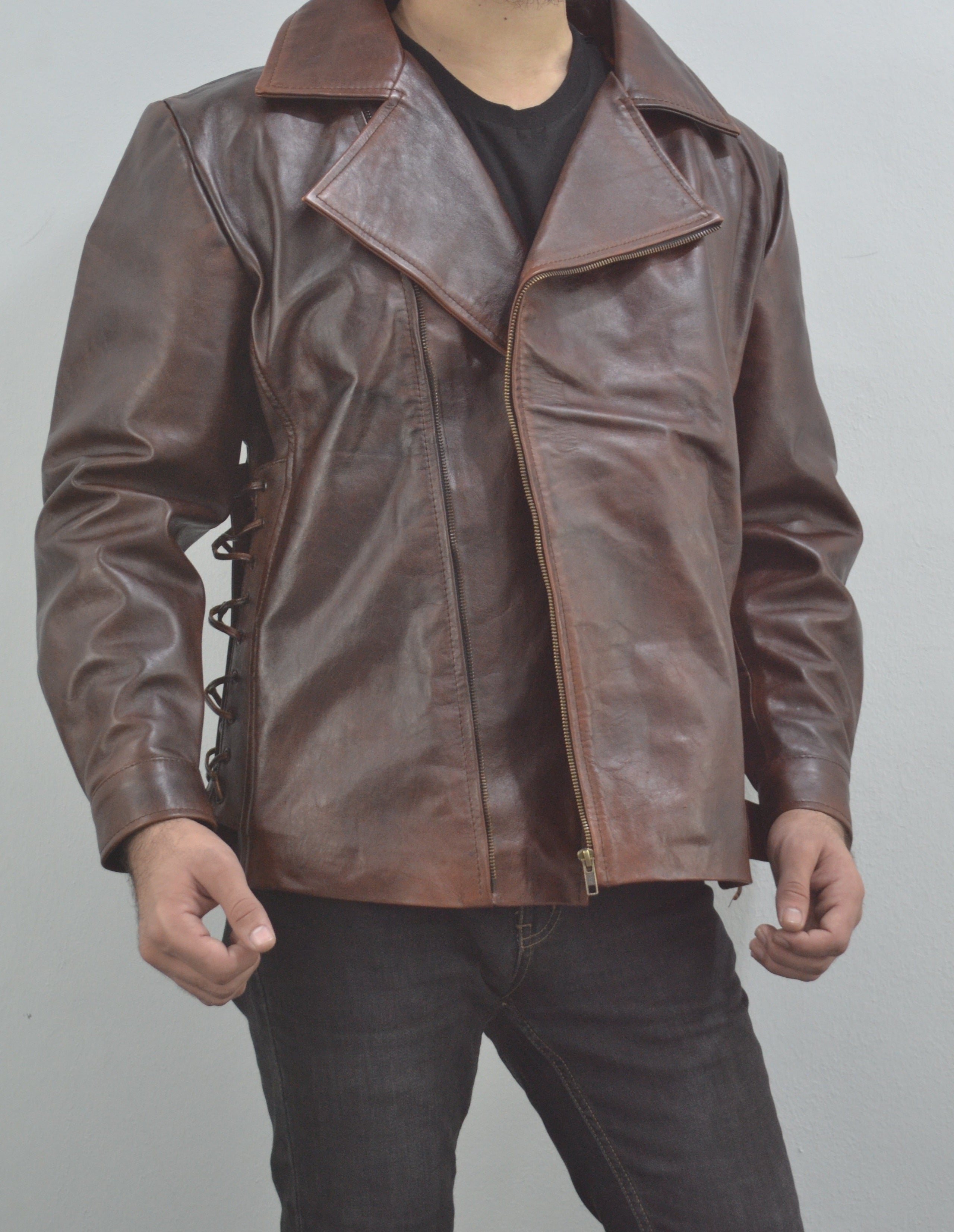 Escape Snake Plissken Antique Brown Biker Leather Jacket – South