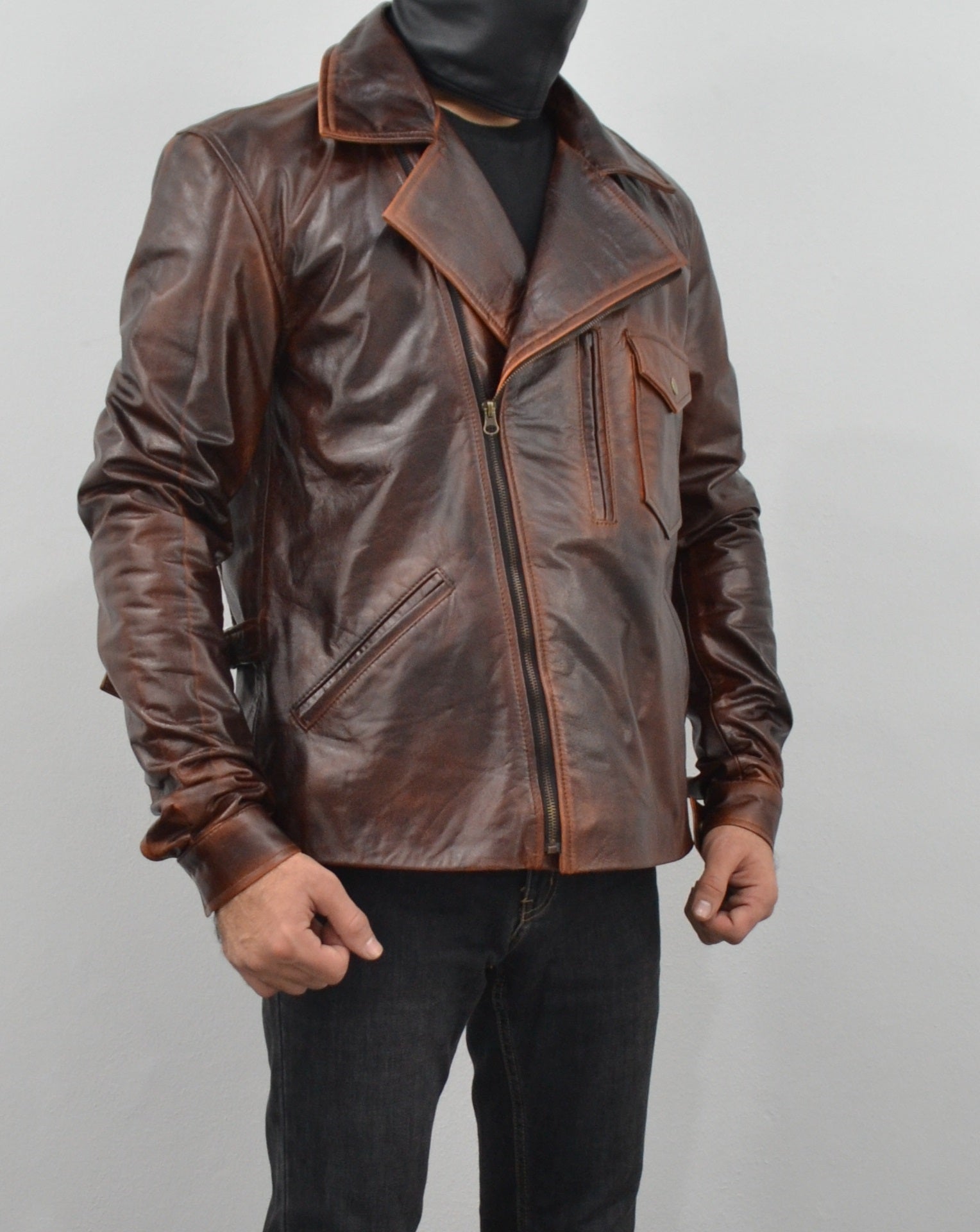 Escape Snake Plissken Antique Brown Biker Leather Jacket – South
