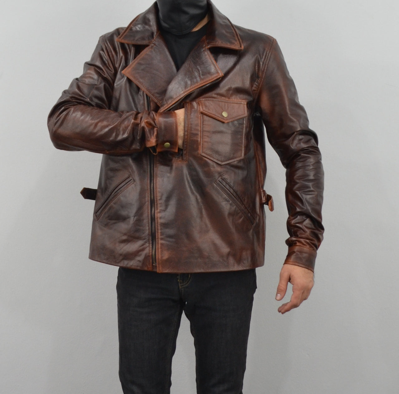 Escape From New York Snake Plissken Antique Brown Biker Leather Jacket