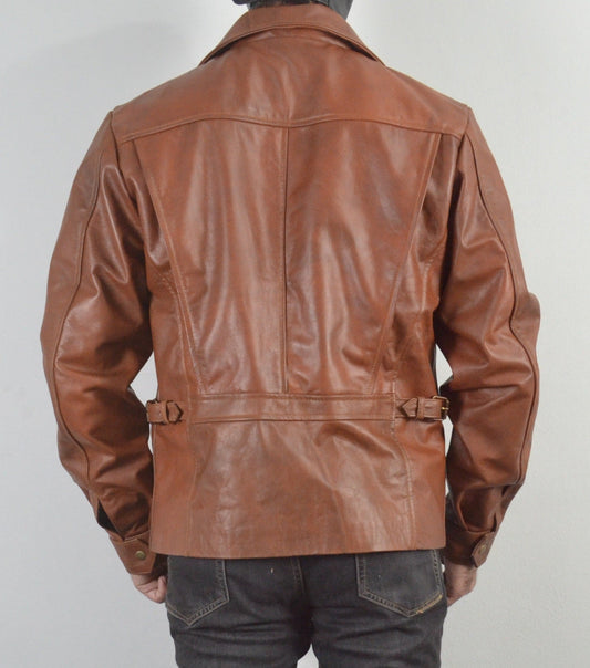 Escape From New York Snake Plissken Tan Biker Leather Jacket