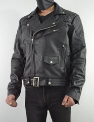 Mens Quilted Side Lace up Leather Biker Jacket