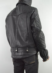 Mens Quilted Side Lace up Leather Biker Jacket