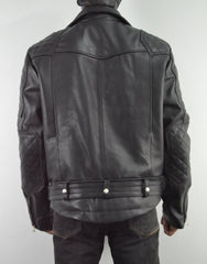 Mens Quilted Side Lace up Leather Biker Jacket