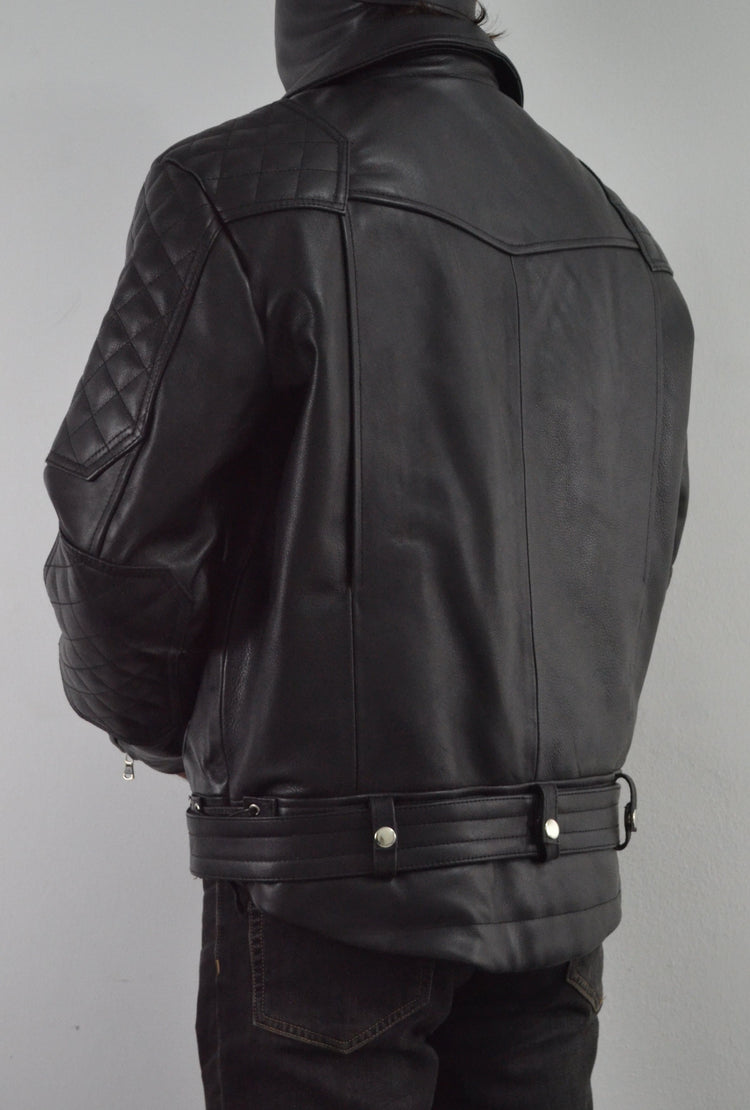 Mens Quilted Side Lace up Leather Biker Jacket – South Beach Leather