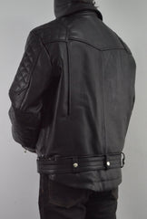 Mens Quilted Side Lace up Leather Biker Jacket