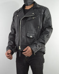 Mens Quilted Side Lace up Leather Biker Jacket