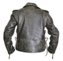 Side Lace-up Vintage Distress Motorcycle Biker Leather Jacket (CL-12)