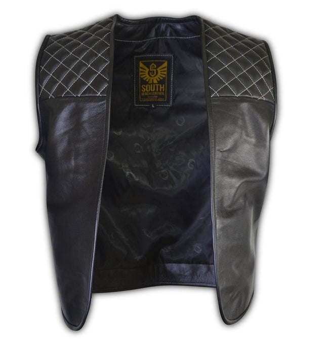 Mens Motorcycle Biker Quilted Leather Vest