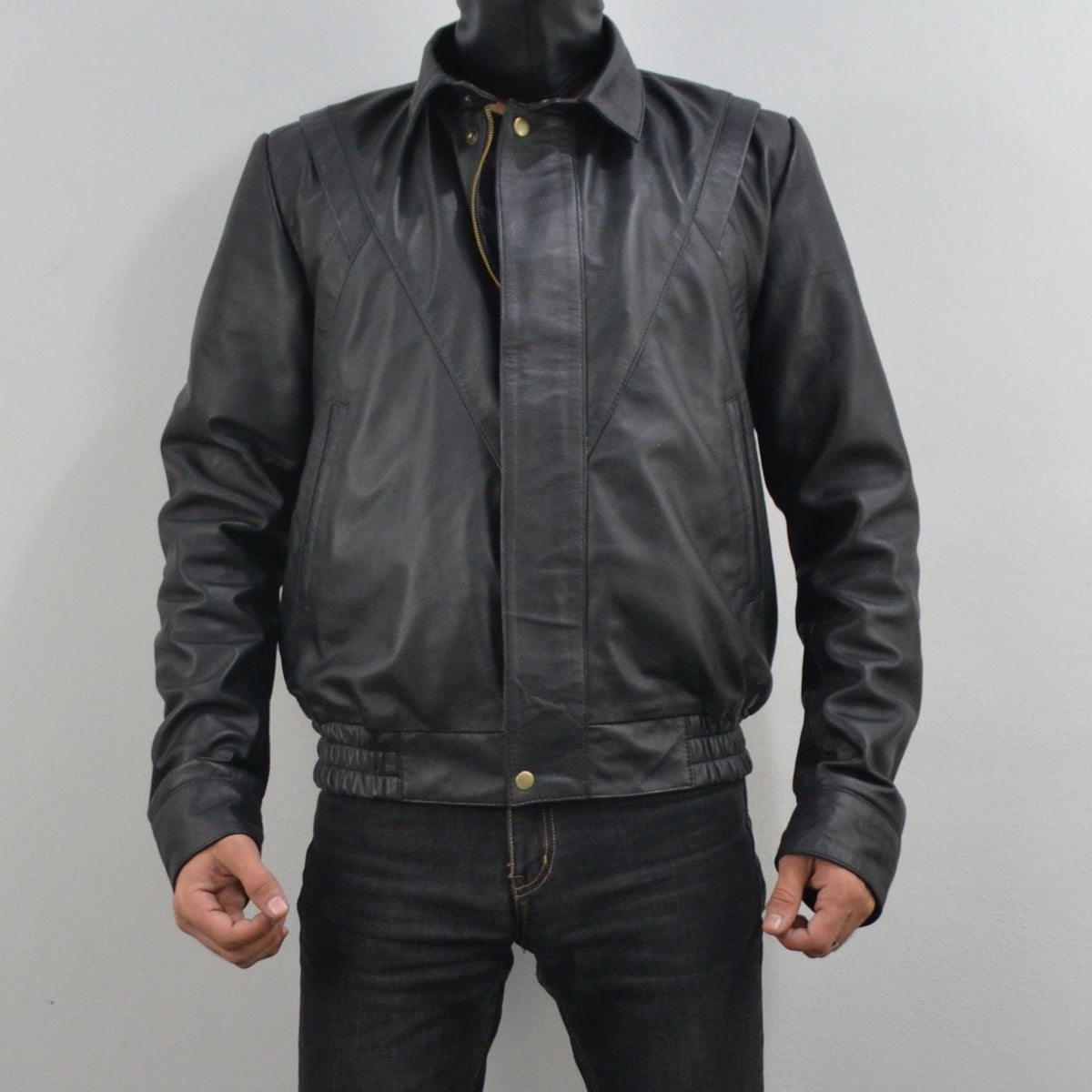 Mens Bomber Black Sheepskin Genuine Leather Jacket