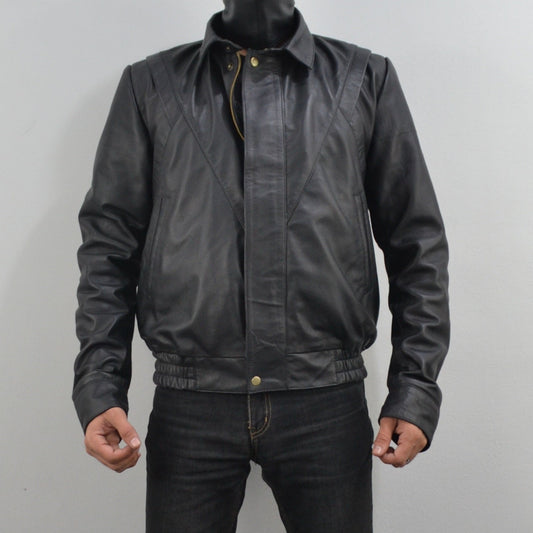 Mens Bomber Black Sheepskin Genuine Leather Jacket