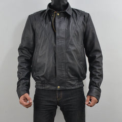 Mens Bomber Black Sheepskin Genuine Leather Jacket