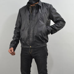 Mens Bomber Black Sheepskin Genuine Leather Jacket