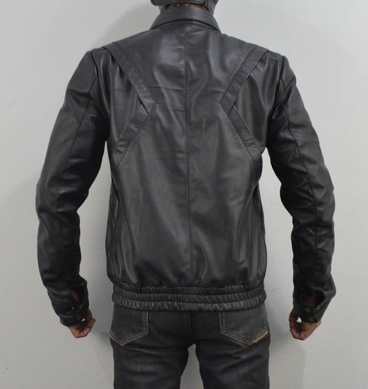 Mens Bomber Black Sheepskin Genuine Leather Jacket