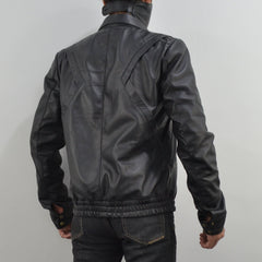 Mens Bomber Black Sheepskin Genuine Leather Jacket