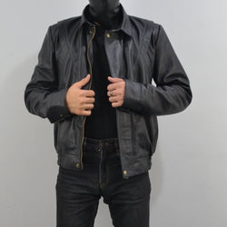 Mens Rider Bomber Black Sheepskin Genuine Leather Jacket