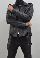 Mens Black Zipper Negan The Walking Dead Biker Leather Jacket