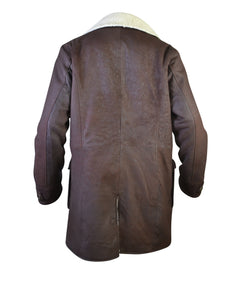 Mens Shearling Fur Brown Distressed Genuine Trench Leather Coat