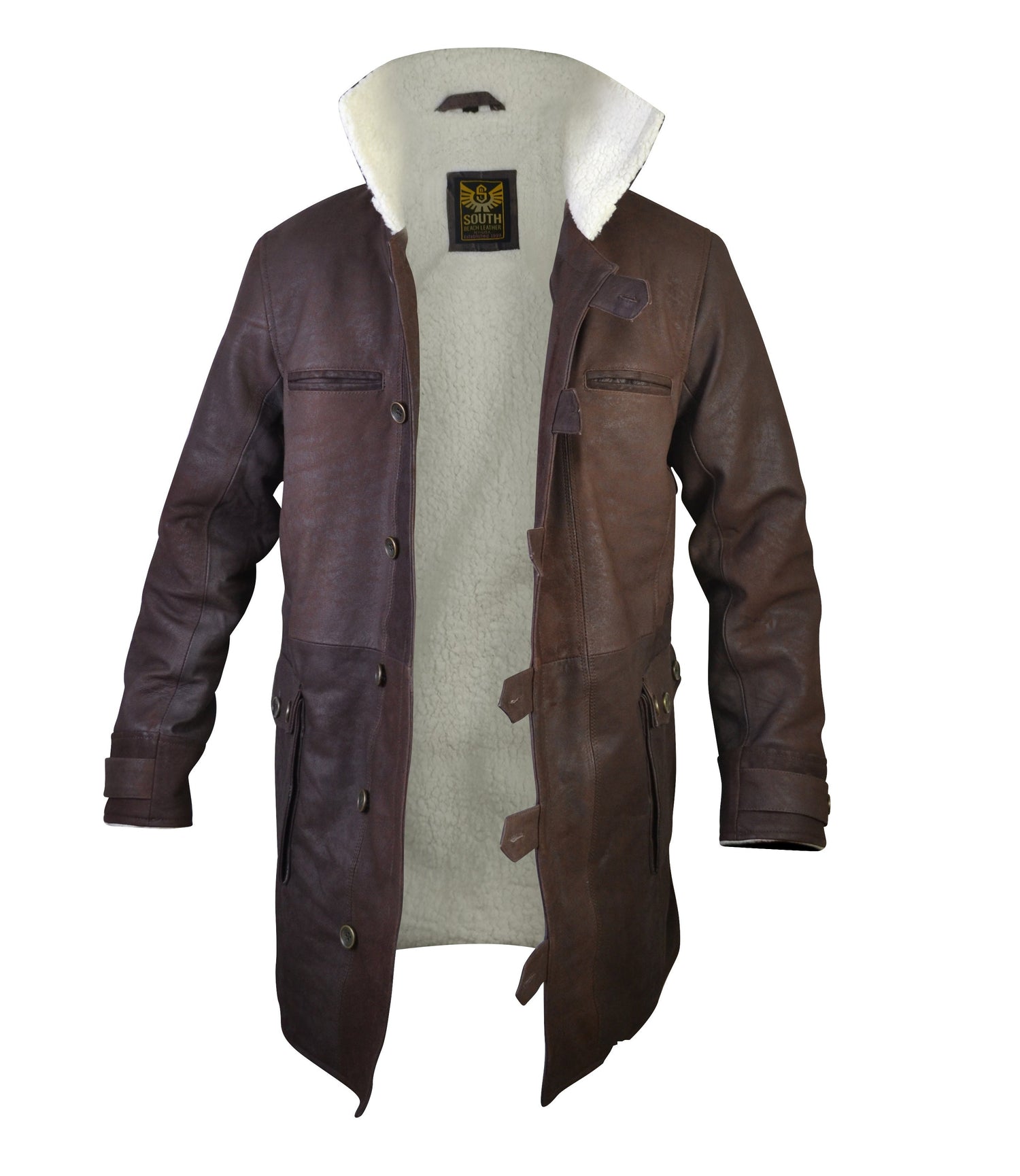 SBL South Beach Leather Men's Distressed Trench Leather Coat