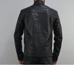 Men Cafe Racer Steve McQueen Stripe Leather Jacket