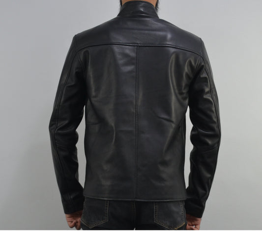Men Cafe Racer Steve McQueen Stripe Leather Jacket Man's