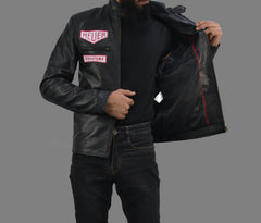 Men Cafe Racer Steve McQueen Stripe Leather Jacket Man's
