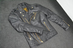 Men's Designer Quilted Padded Gold Zipper Style Biker Leather Jacket