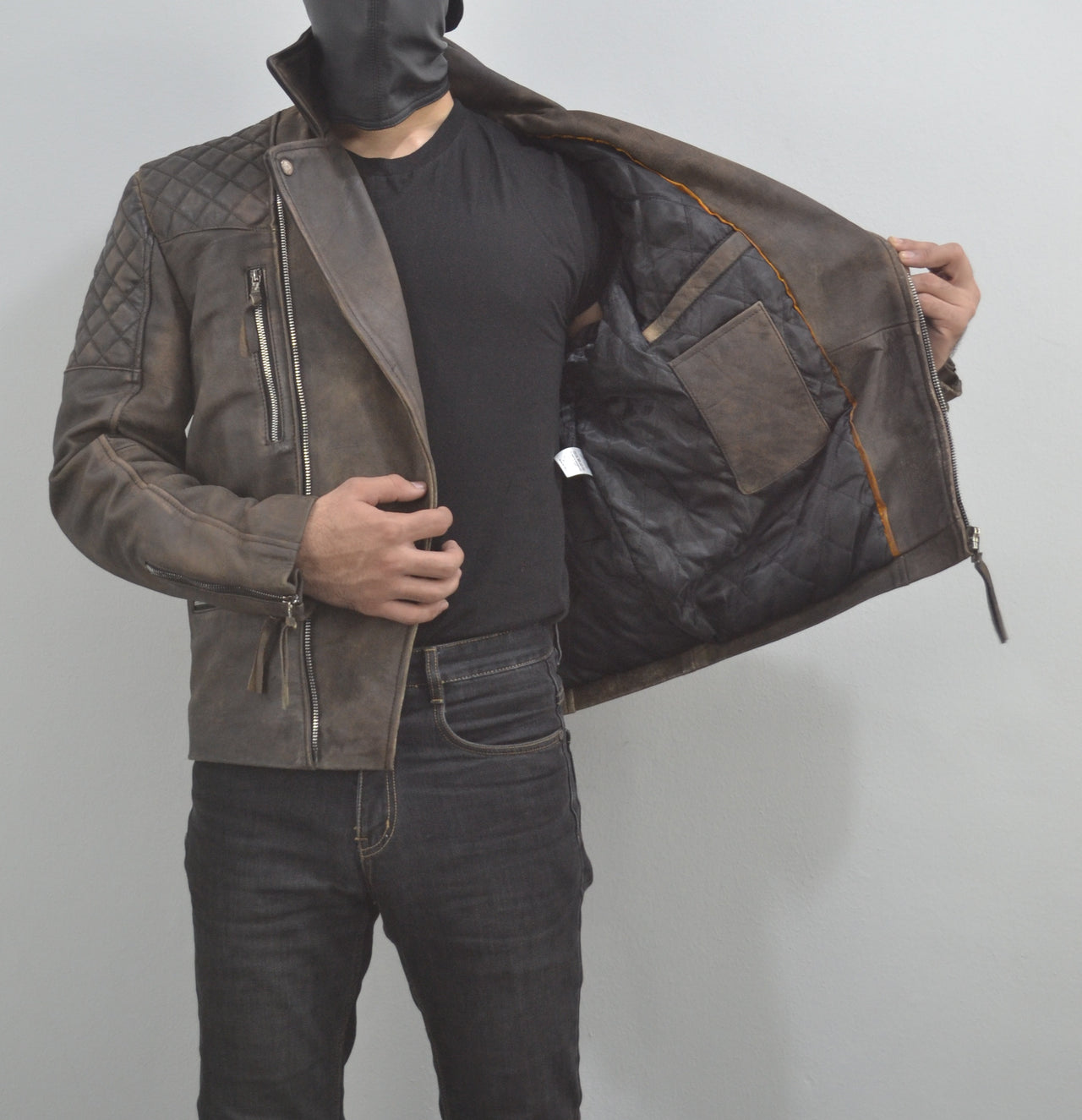 Motorcycle Distressed Natural Rugged Biker Leather Jacket