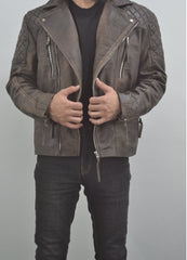 Motorcycle Distressed Natural Rugged Biker Leather Jacket