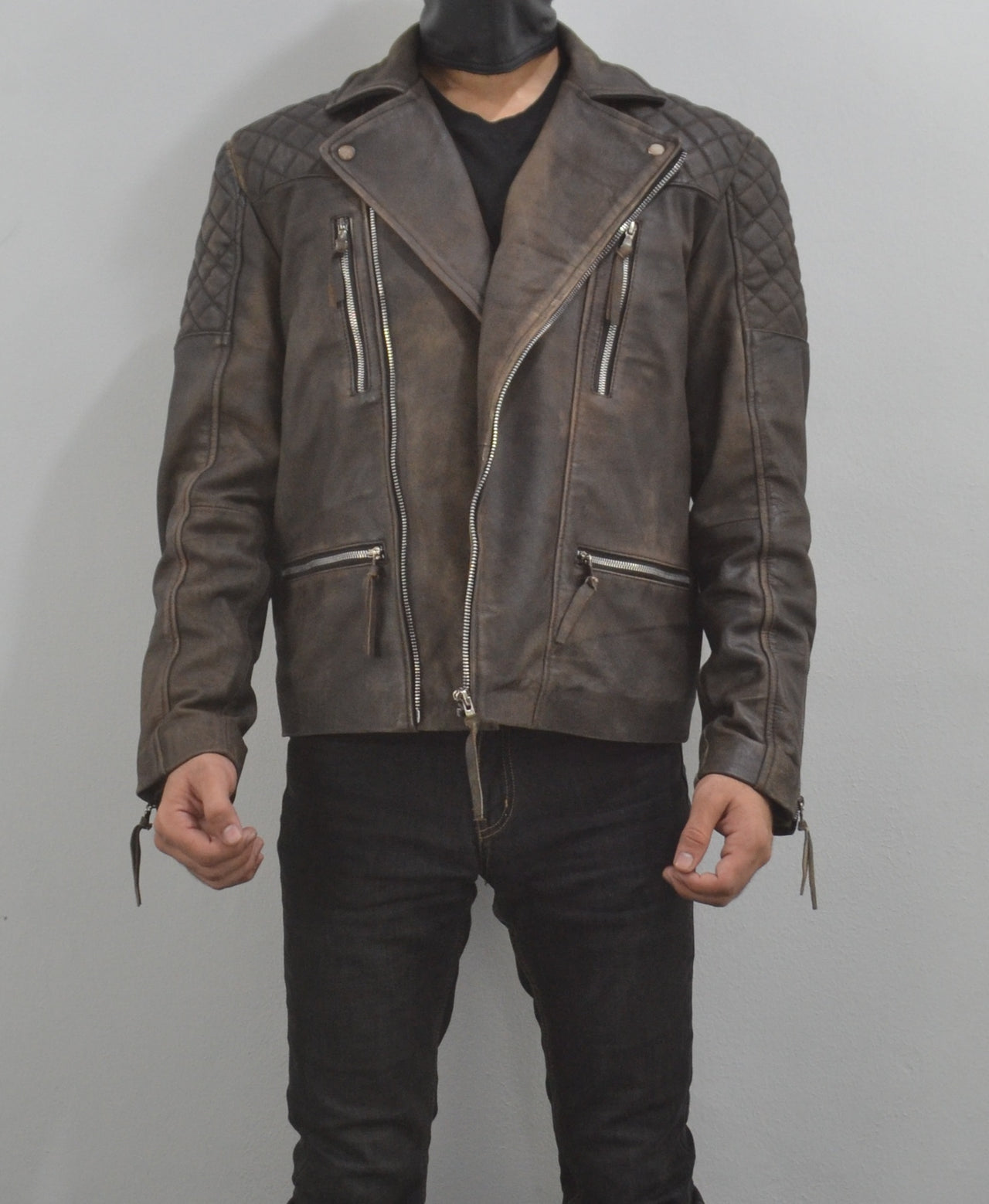 Motorcycle Distressed Natural Rugged Biker Leather Jacket