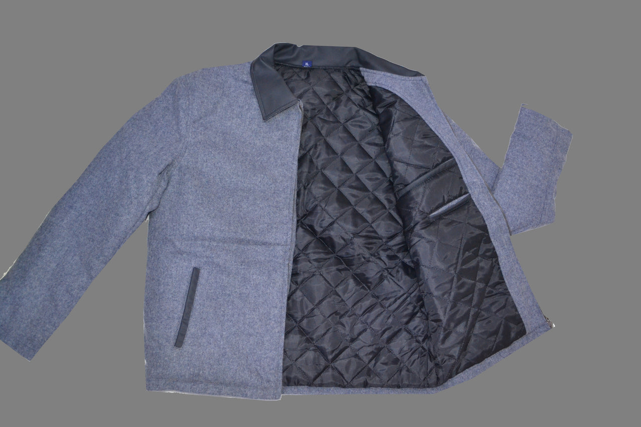 Men Grey Casual Style Winter Wool Fashion Jacket Shirt SouthBeachLeather