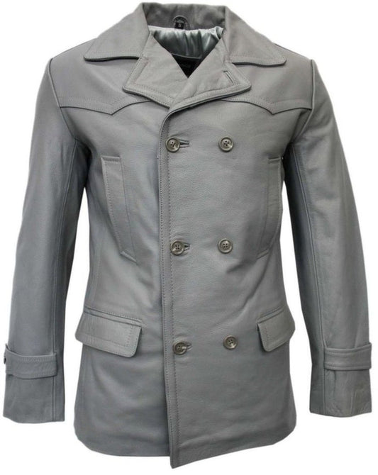 World War 2 German Grey Three Qaurter Leather Pea Coat Blazer