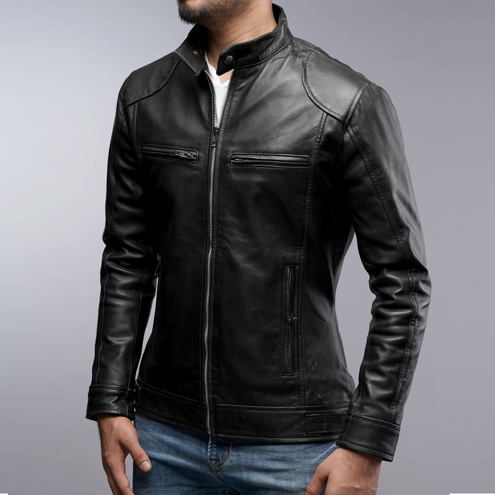 Decrum Mens Leather Jacket - Cafe Racer Style Real India | Ubuy