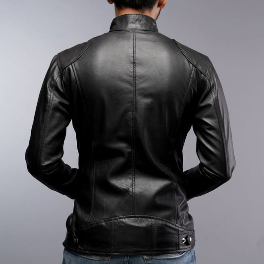 Men Cafe Racer Bomber Black Motorcycle Leather Jacket (CL-19)