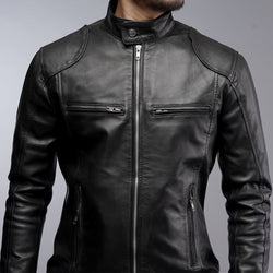 Men Cafe Racer Bomber Black Motorcycle Leather Jacket (CL-19)