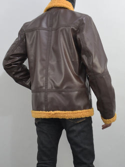 Mens Shearling Fur Bomber RAF Brown Real Leather Jacket
