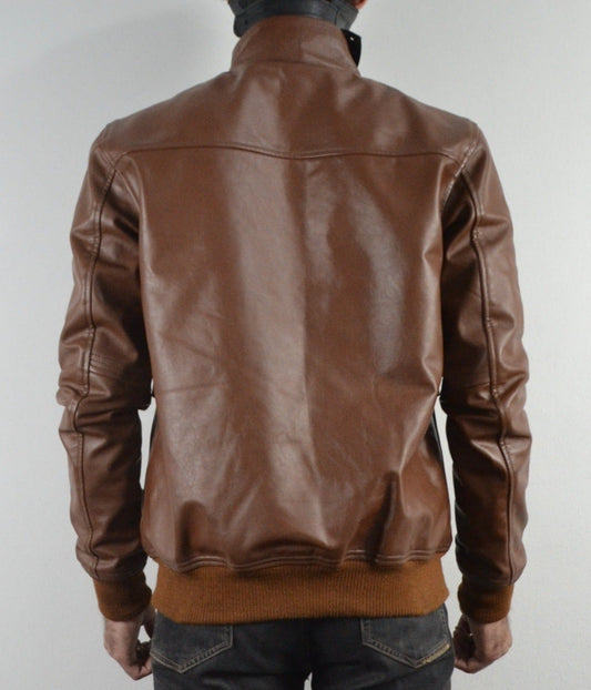 Mens A-1 Flight Tan Bomber Style Ribbed Leather Jacket Butons Style For Mens