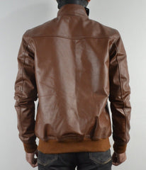 Mens A-1 Flight Tan Bomber Style Ribbed Leather Jacket Butons Style For Mens